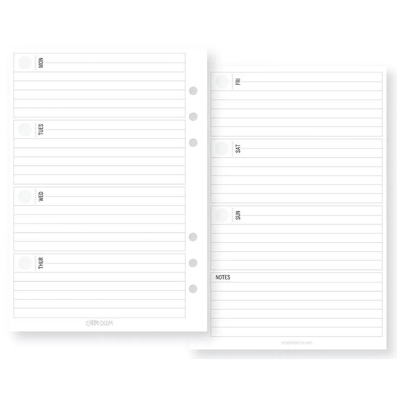 A5 Planner Horizontal Weekly Inserts