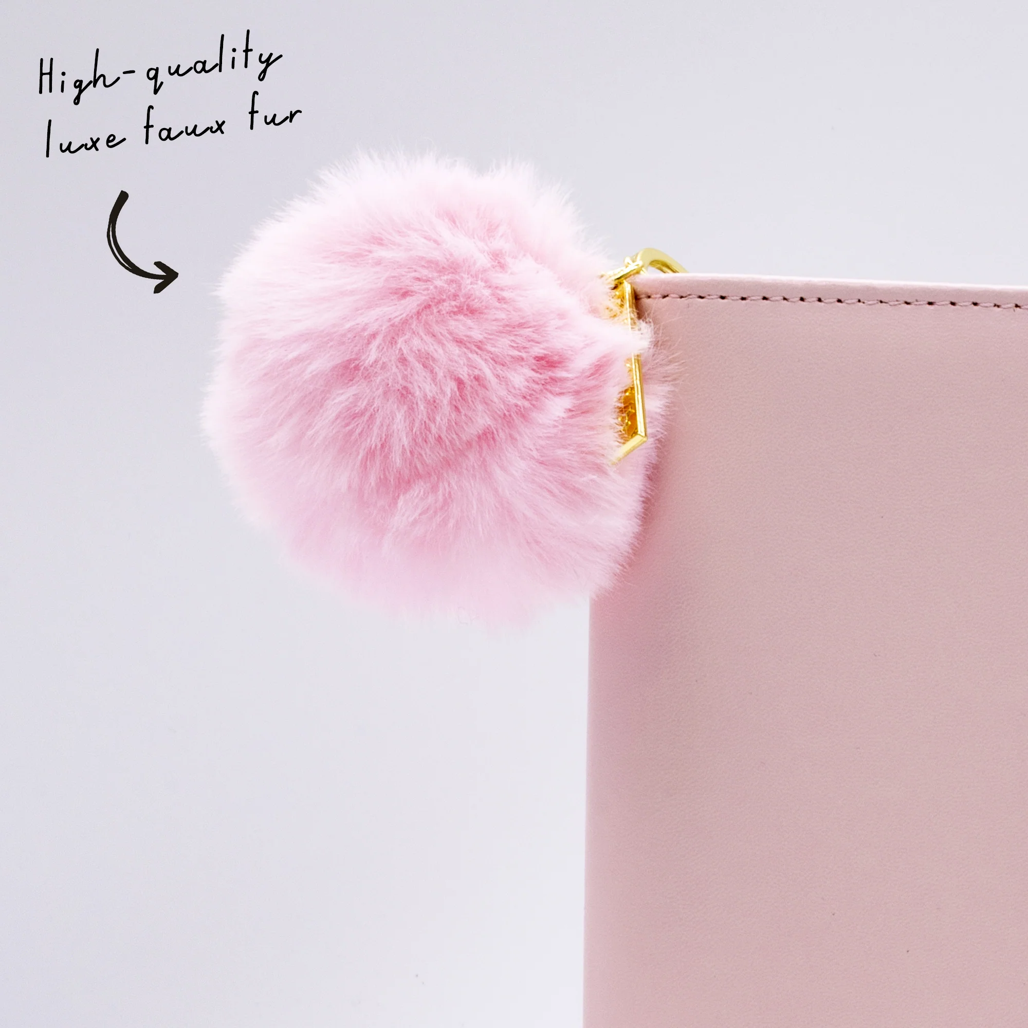 Ballerina Pink Faux Fur Pom Pom Keyring - Image 3