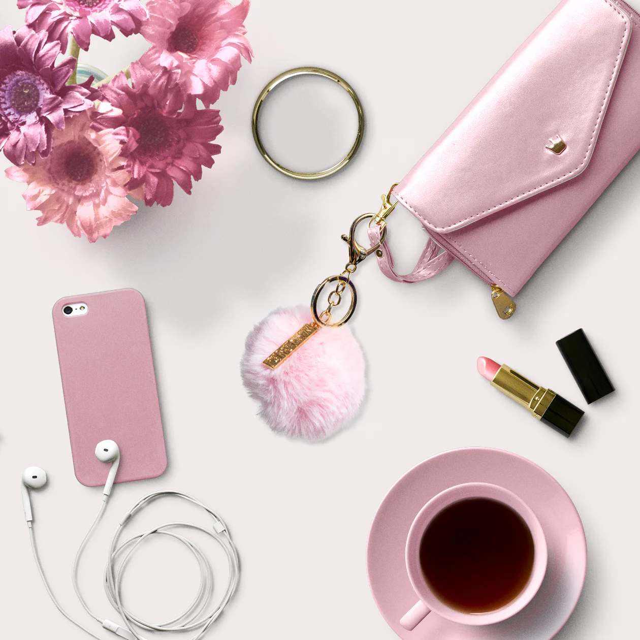 Ballerina Pink Faux Fur Pom Pom Keyring - Image 5