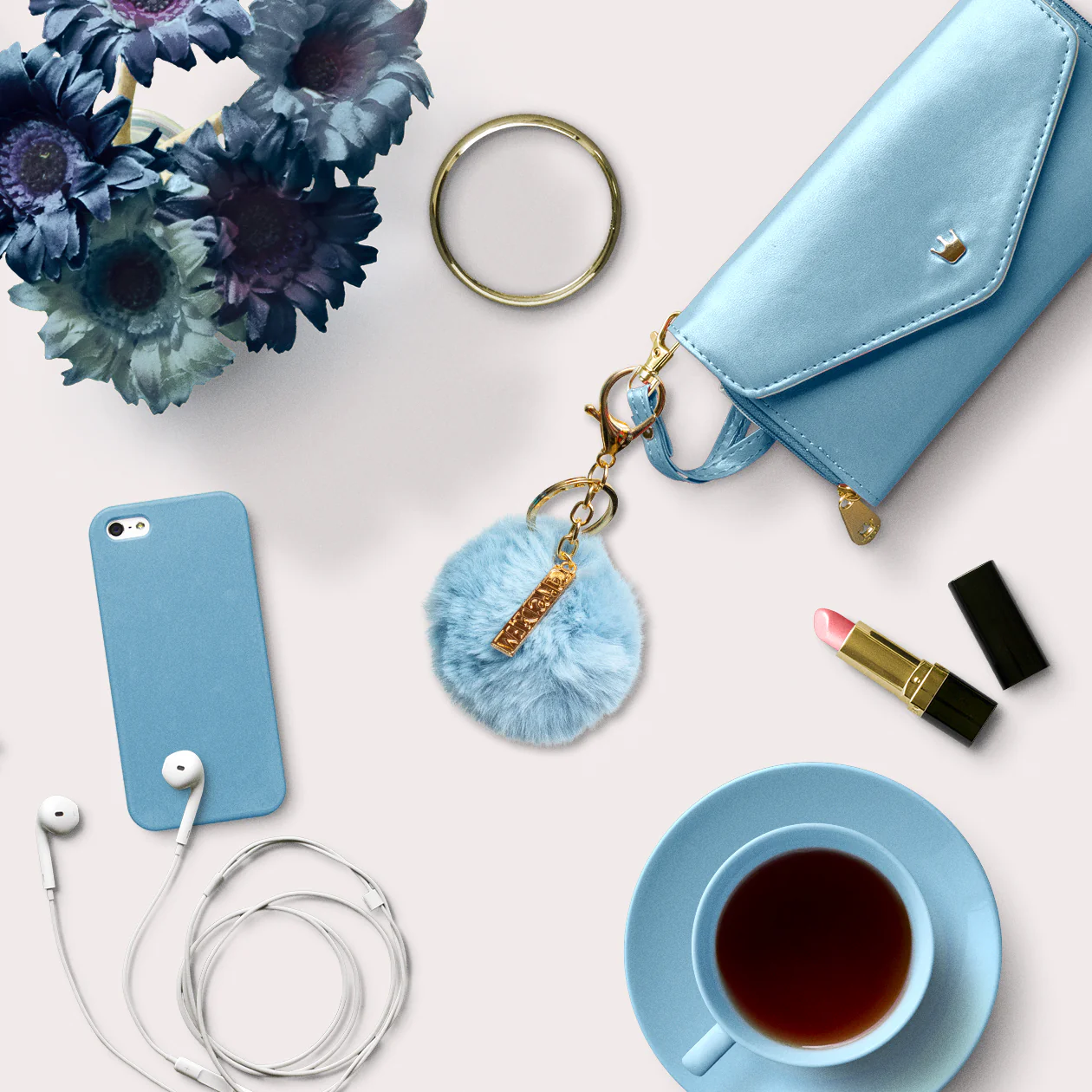 Sky Blue Pom Pom Keyring - Image 5